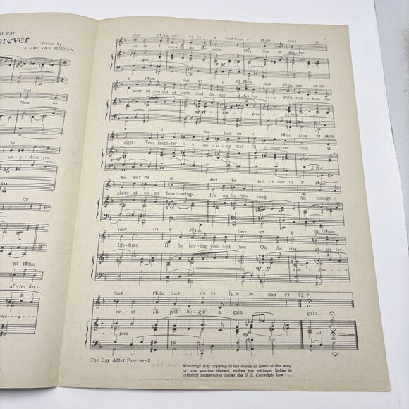 The Day After Forever Vtg Piano Sheet Music Bing Crosby Going My Way 1944 - Picture 4 of 6